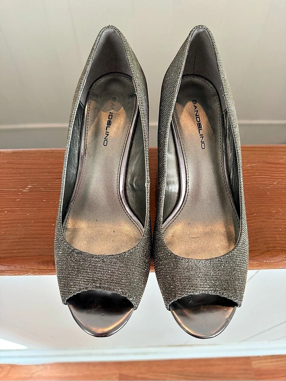 Bandolino Peep-Toe Wedge Pumps in Silver Sparkle
